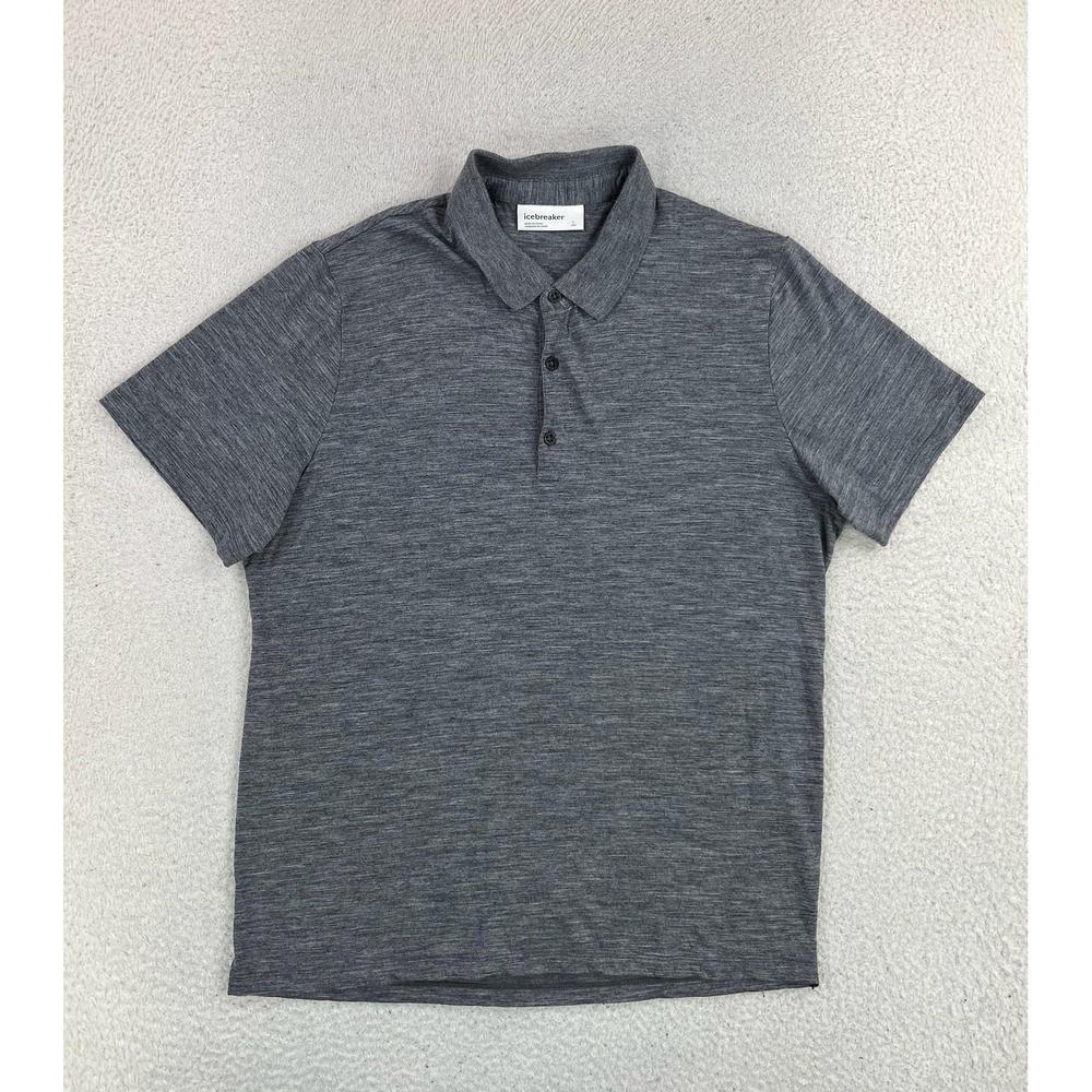 Icebreaker Polo Shirt Mens Large Gray Solid Jersey Knit Merino Wool Casual